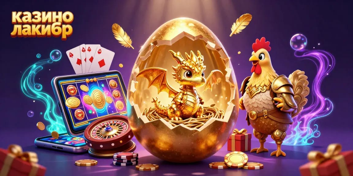 Play and win at казино лакибир, featuring a golden dragon and rich casino elements!