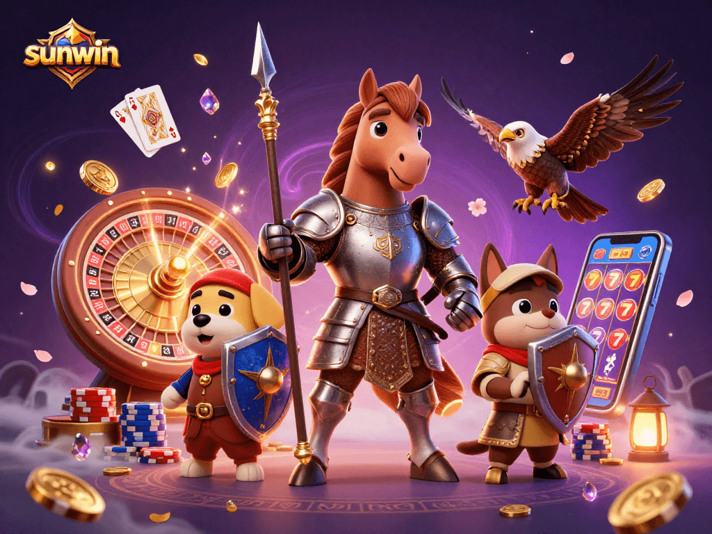 Experience the thrill of wagering with sunwin, showcasing knightly valor and casino elements.