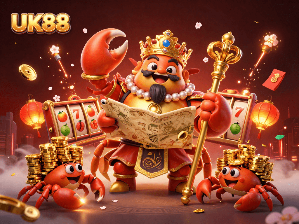 Experience thrilling gameplay at UK88 with an emperor crab and vibrant casino elements.