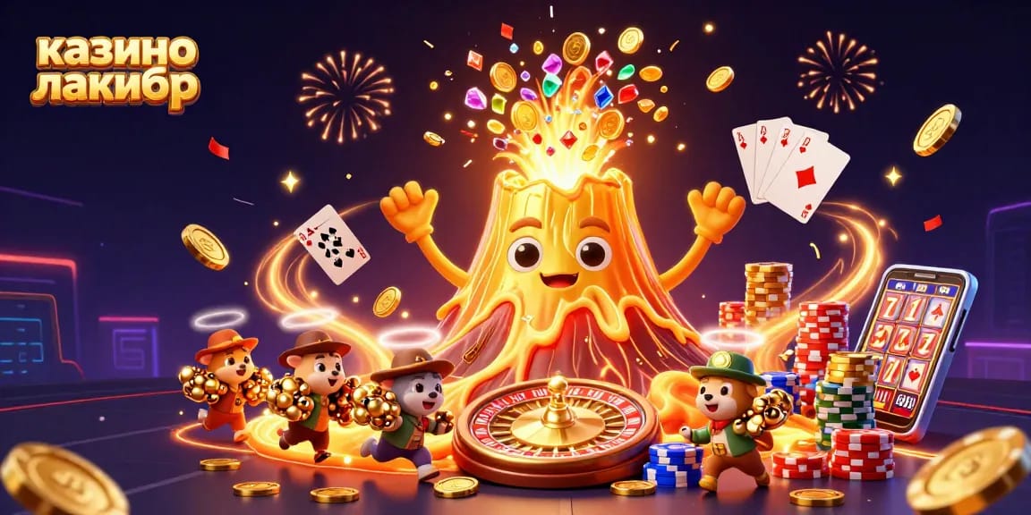 Experience thrilling moments at казино лакибир with a vibrant 3D digital casino scene filled with treasures and excitement.