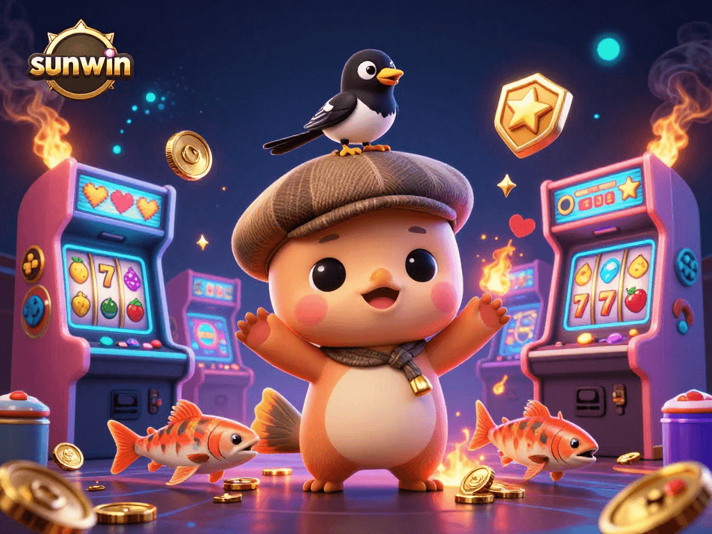 Join the fun with sunwin's dazzling cartoon casino characters in a vibrant, energetic scene.
