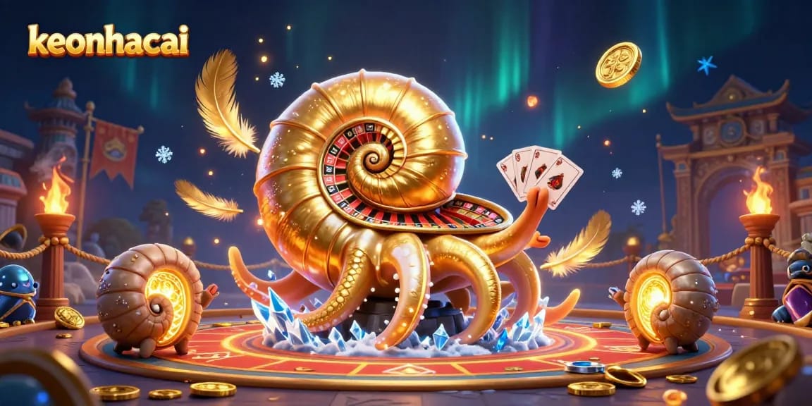Engage with keonhacai's thrilling gaming experience through an animated nautilus casino scene.