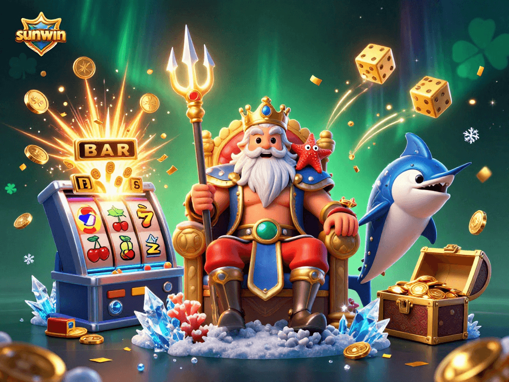 Experience the exciting sunwin slot machines and jackpot wins in a vibrant casino scene with Neptune.