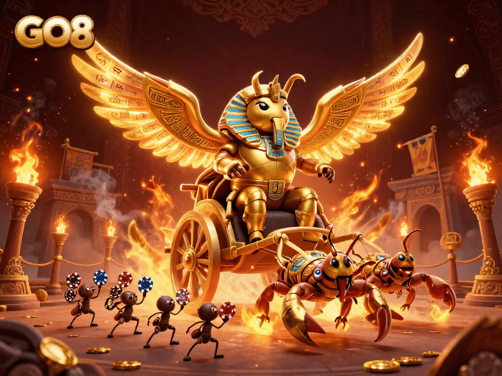 Engage with GO8's thrilling gaming adventure featuring a colossal casino-themed illustration