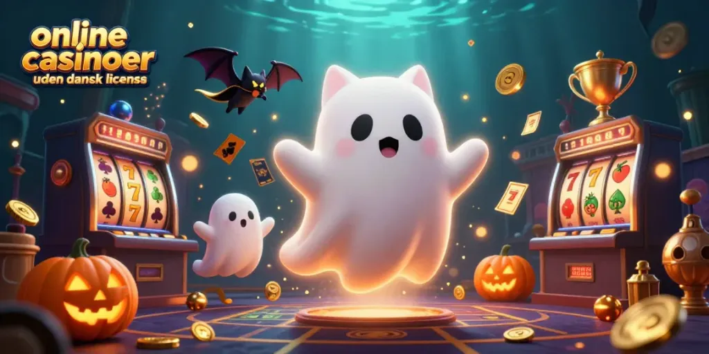 Engage with online casinoer uden dansk licens featuring a ghost cat and vampire bat in a dynamic 3D scene.