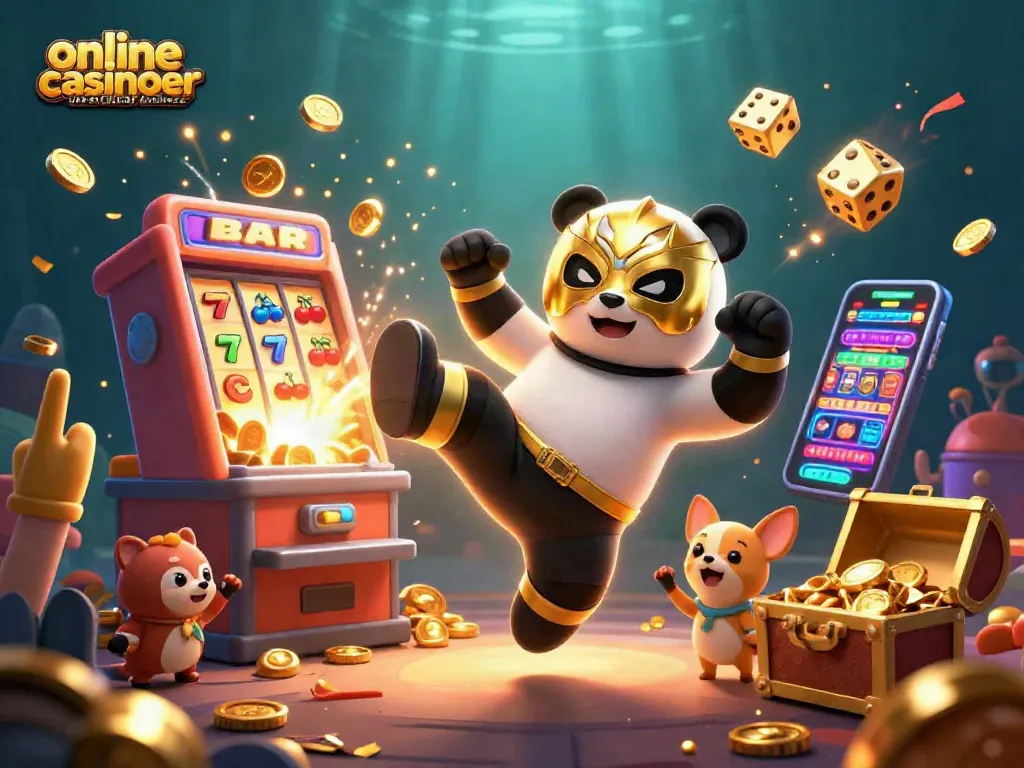 Engaging scene of online casinoer uden dansk licens with animated characters and gaming elements bursting with excitement