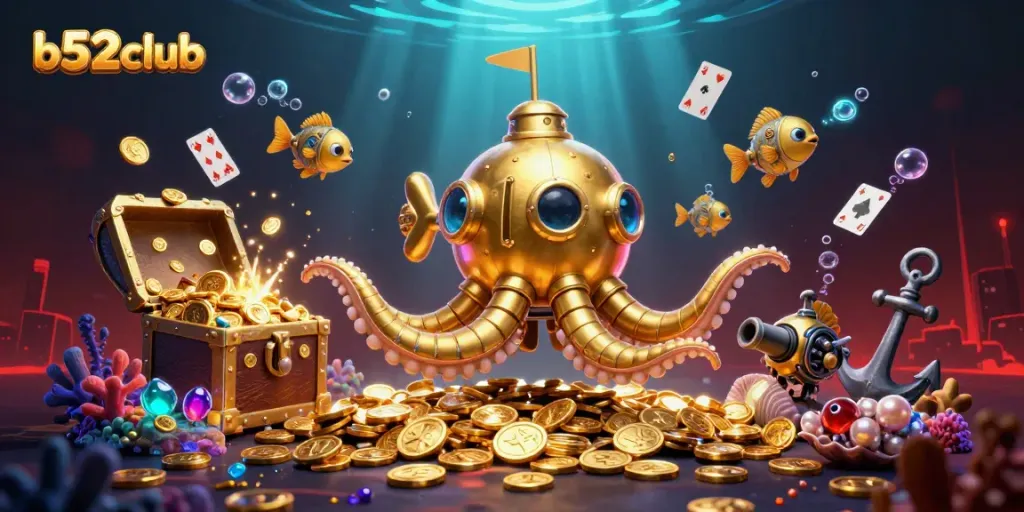 Experience thrilling gameplay at b52club with a vibrant underwater 3D illustration capturing the excitement of winning.
