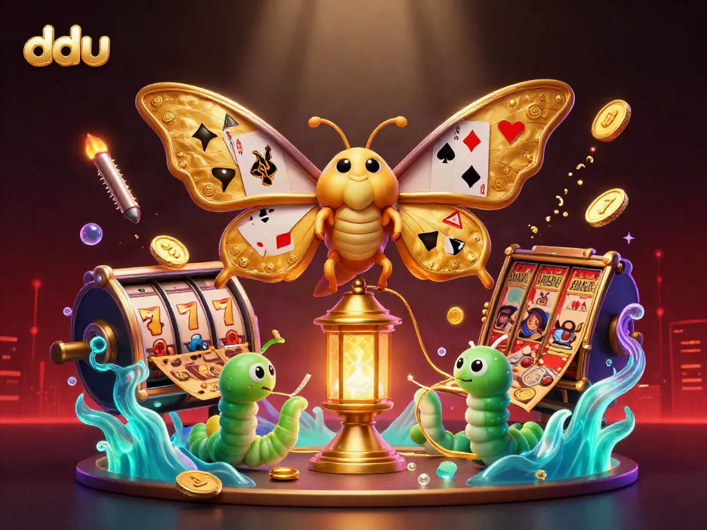 Players spinning slot reels at dduu, surrounded by animated golden elements and colorful casino visuals.