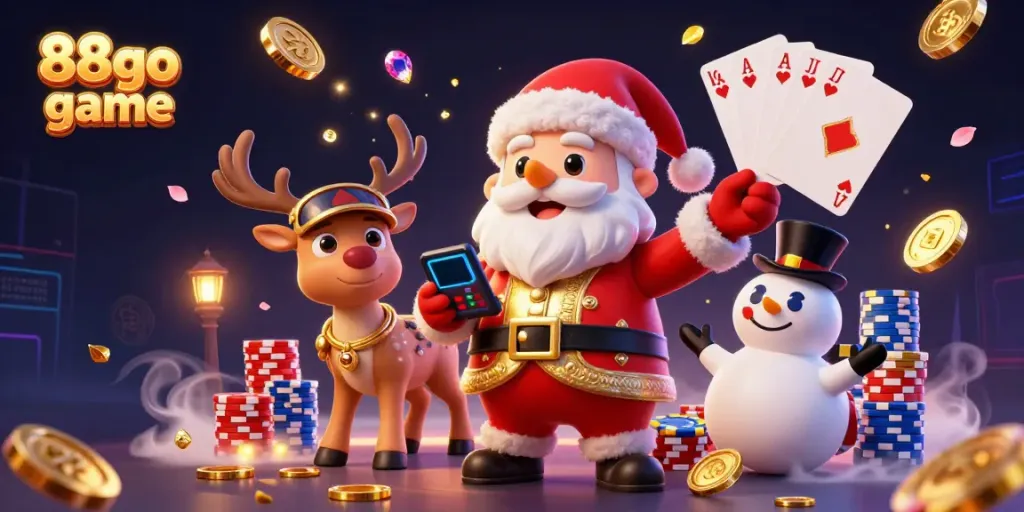 Experience the excitement of the 88go game with Santa and friends celebrating a casino jackpot.