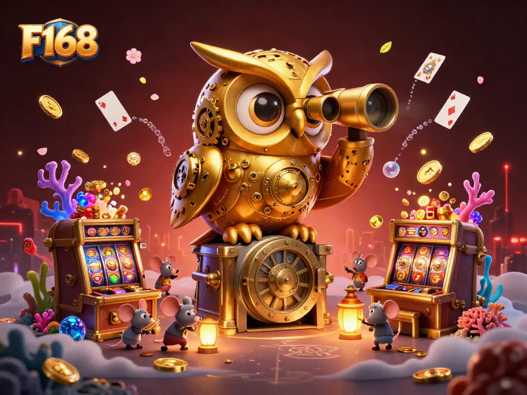 Engage in thrilling gameplay with F168's casino scene featuring vibrant animated characters and energy-filled slots.