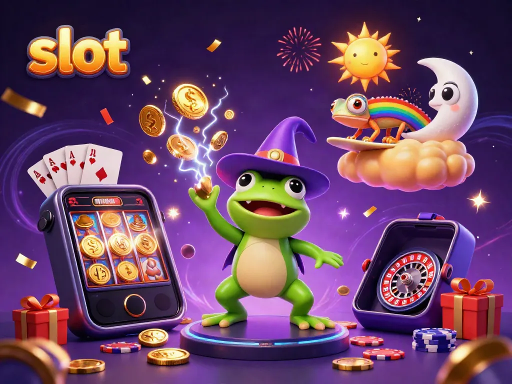 Spin and celebrate with slot game characters surrounded by golden coins, vibrant and engaging