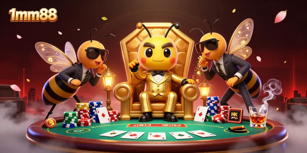 Experience 1mm88's thrilling poker atmosphere with vibrant characters and gambling elements.