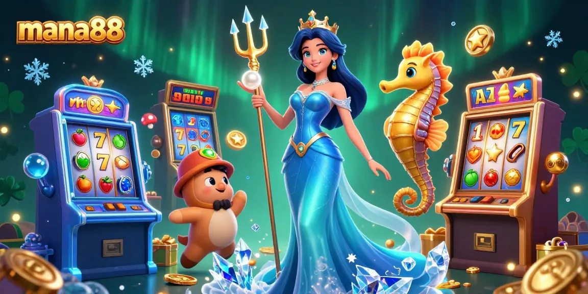 Experience thrilling gameplay with mana88's vibrant casino environment filled with glowing slot machines and dynamic characters.