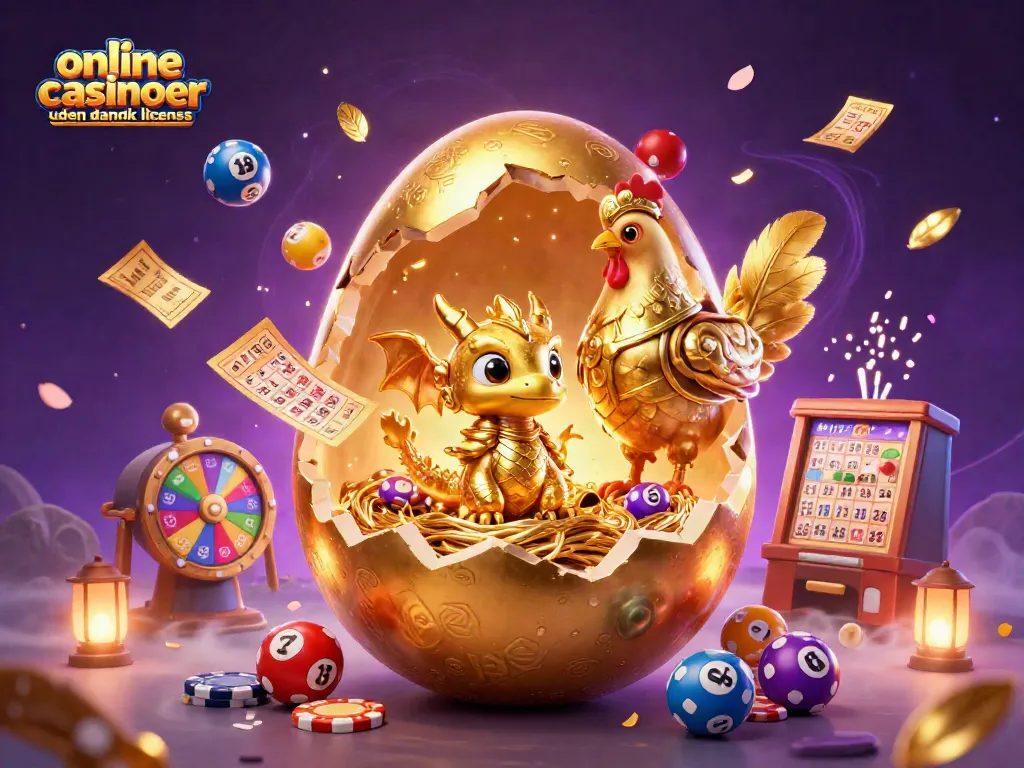 Experience the thrill of online casinoer uden dansk licens with a dazzling 3D illustration of a golden dragon and gaming elements.
