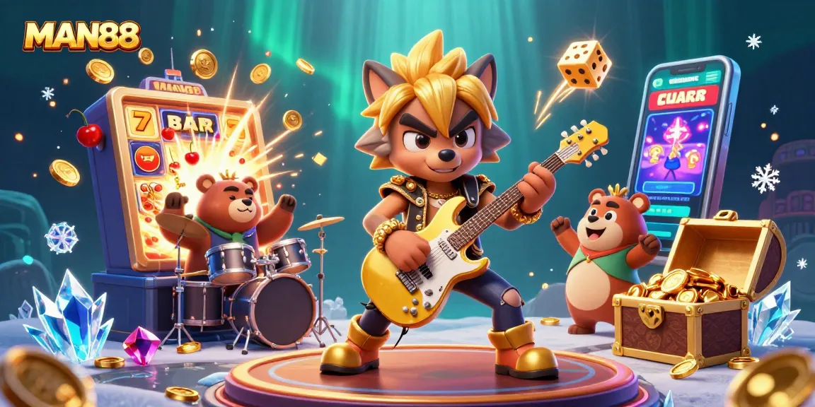 Experience the excitement of MAN88 with vibrant casino action featuring thrilling jackpots and animated characters.