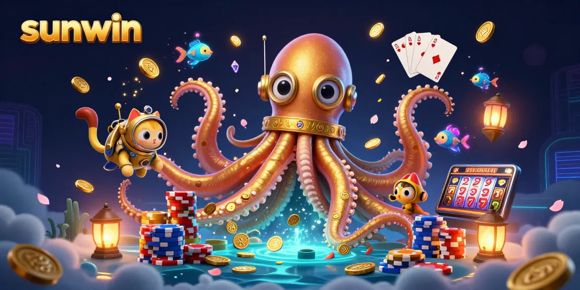 Experience thrilling gameplay with sunwin as a kraken, diving cat, and glowing fish come alive in a vibrant casino scene.