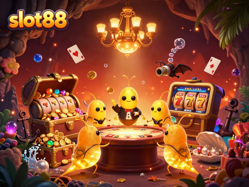 Experience dazzling gaming with slot88 in a vibrant, bioluminescent cave casino.