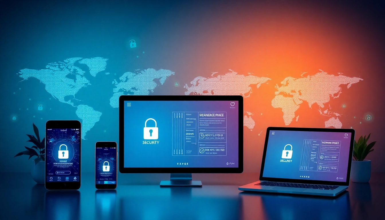 快连下载 app interface displayed on multiple devices showcasing security and global connectivity.