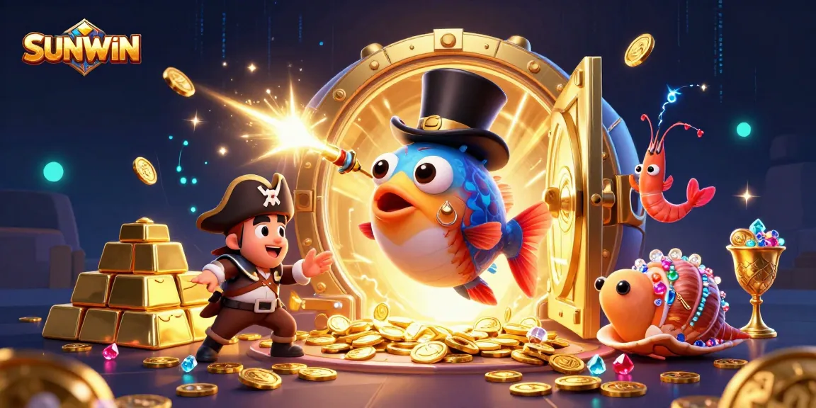 SUNWIN showcases an adventurous anglerfish attracting gold coins in an exciting underwater casino scene.