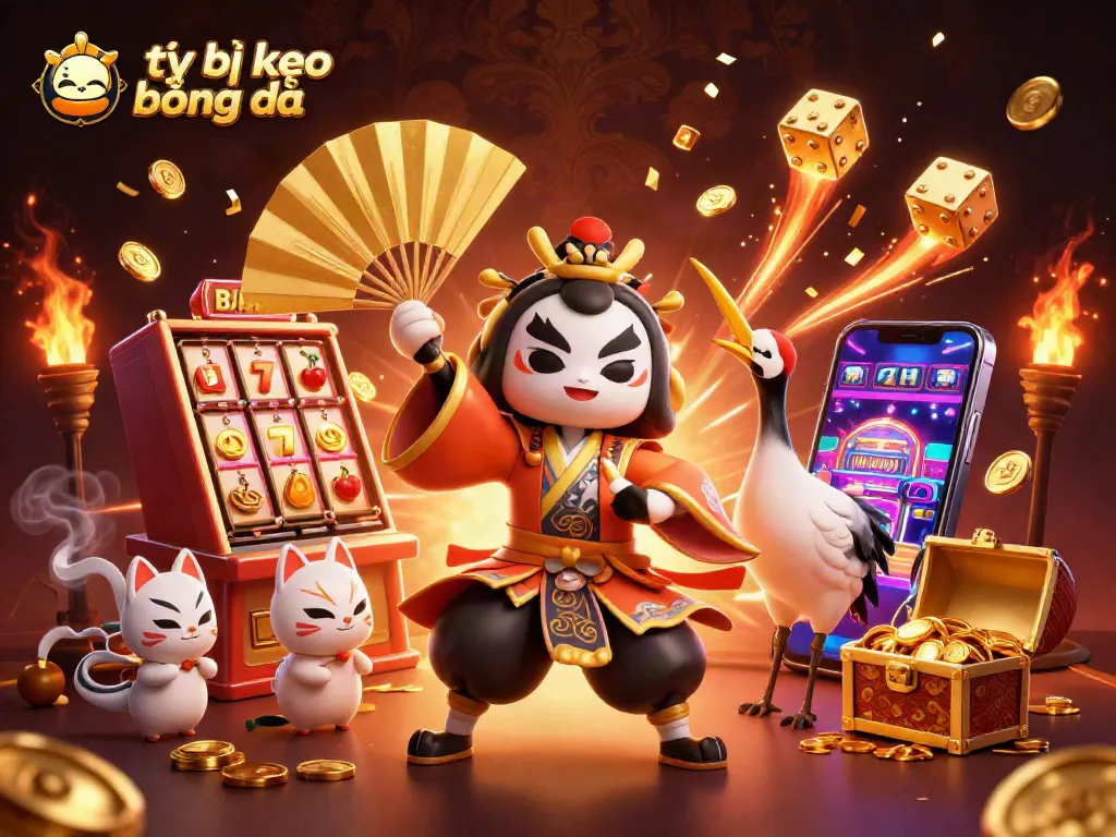 Experience tỷ lệ kèo bóng đá in this vibrant scene with casino elements and dynamic characters.
