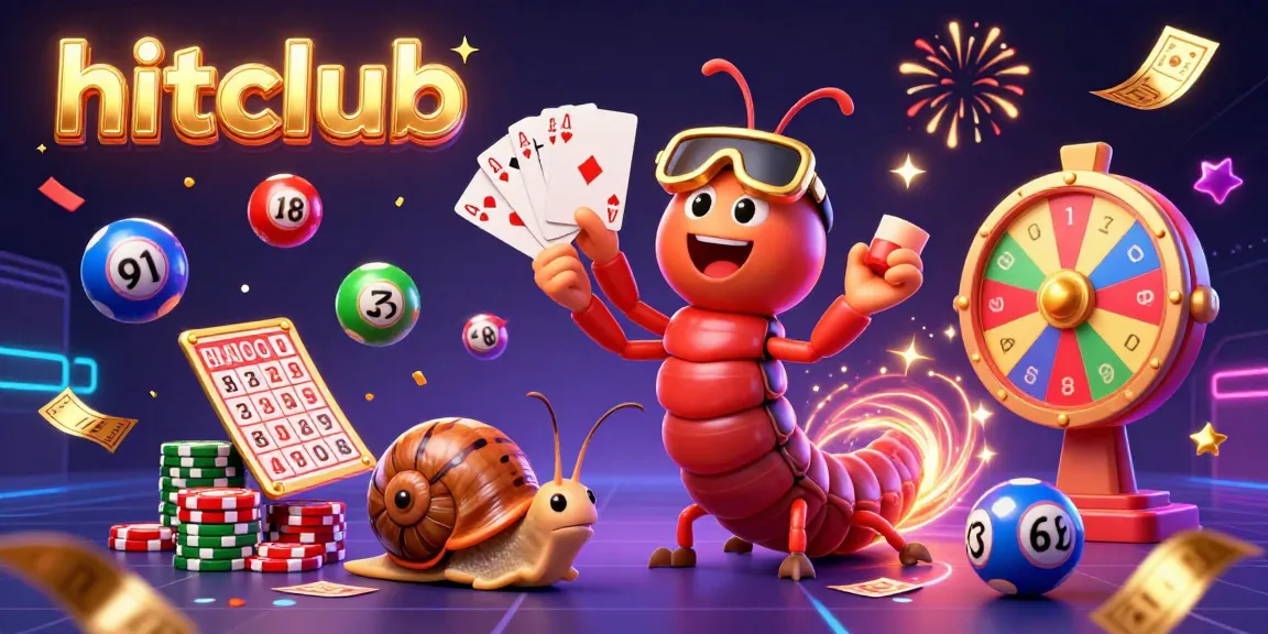 Experience hitclub's vibrant casino atmosphere with animated characters, colorful lottery elements, and dynamic visual excitement.