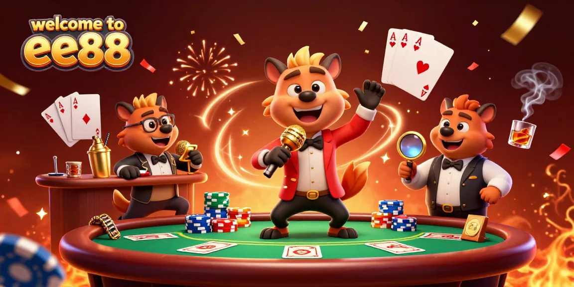Join the fun at welcome to ee88 with lively hyenas at a dynamic comedy casino scene.