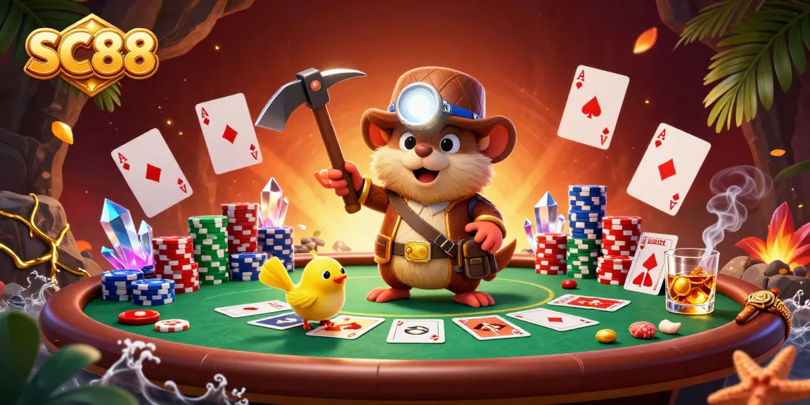 Experience SC88's thrilling poker scene with vibrant characters and dynamic game elements.