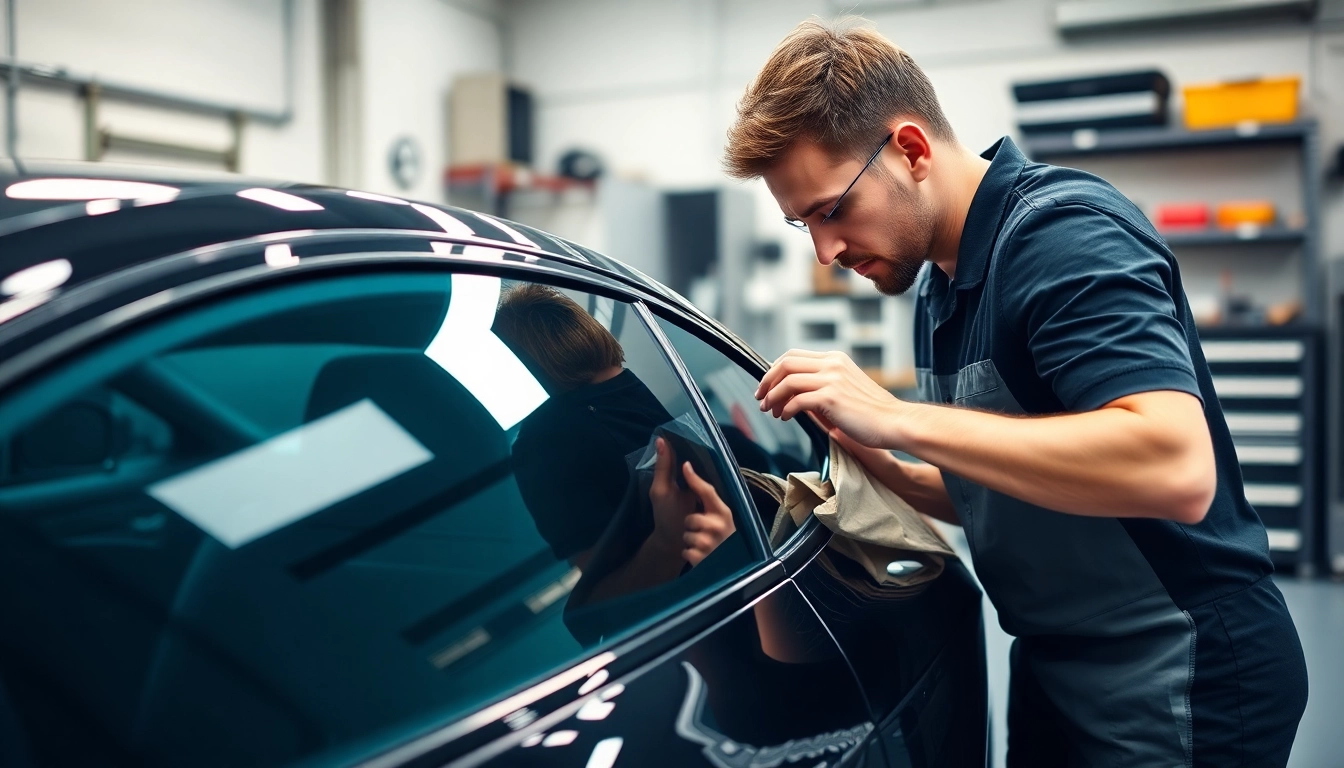 Applying ceramic window tint expertly enhances vehicle aesthetics and protection.