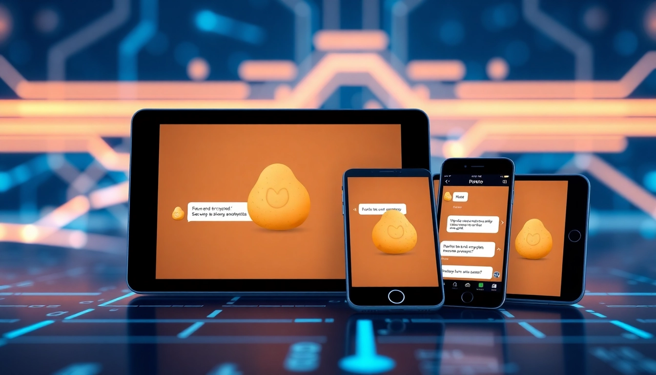 Secure Potato messaging app displayed on multiple devices showcasing encrypted communication.