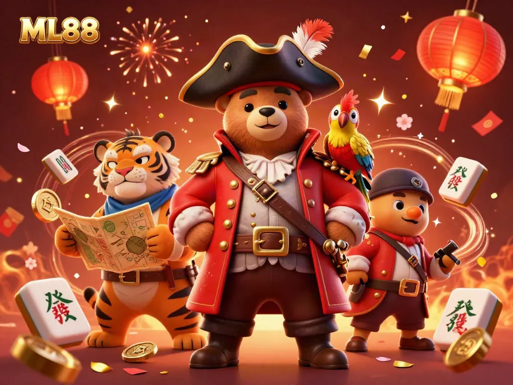 Join the adventure at ML88 with a 3D pirate scene filled with casino elements and vibrant details.