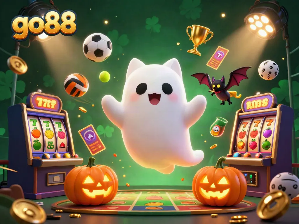 Experience the thrill of winning at go88's vibrant haunted casino with ghostly characters and dynamic gaming elements.