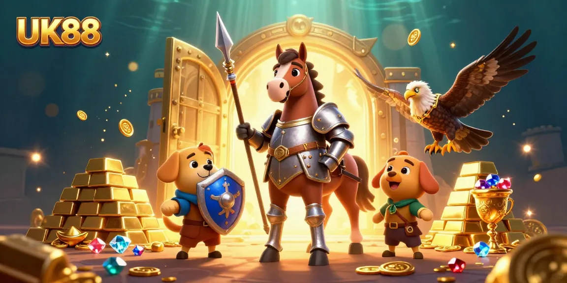 Experience thrilling gameplay at UK88 with a dynamic medieval-themed scene featuring treasure and adventure.
