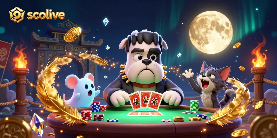 Socolive unleashes excitement with intricate 3D characters playing cards in a dynamic casino scene.