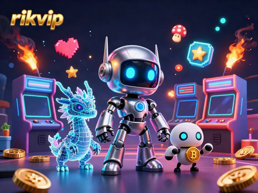 Experience exciting gaming at Rikvip with a vibrant 3D casino scene showcasing colorful game elements.