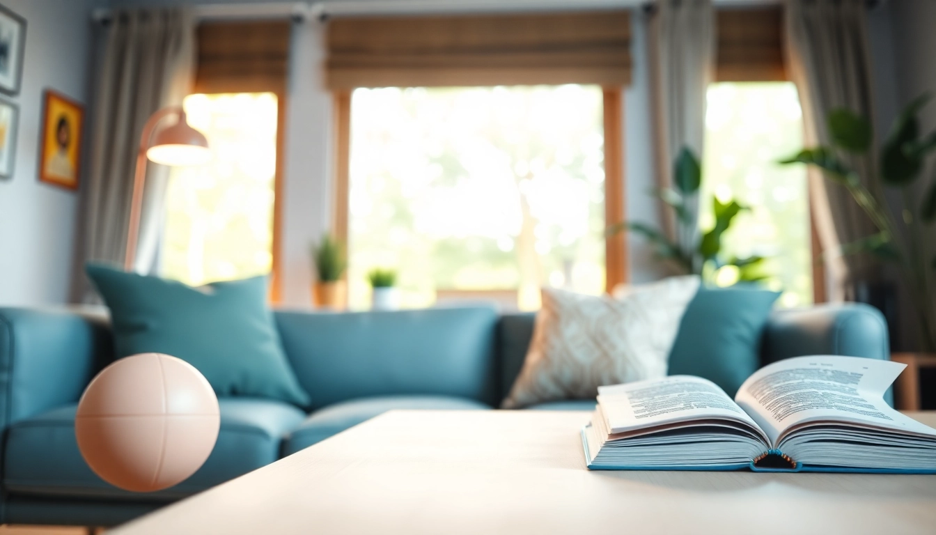 Addressing stress and anxiety in a tranquil therapist's office filled with calming elements.