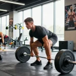 Bodybuilder focusing on performance in a gym showcasing Steroide Boutique fitness products.